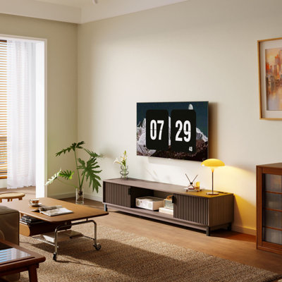 70" TV Stand with Power Outlet for Up to 80" TVs – Mid Century Modern Console with Storage Cabinets and Open Shelves for Living Room or Bedroom