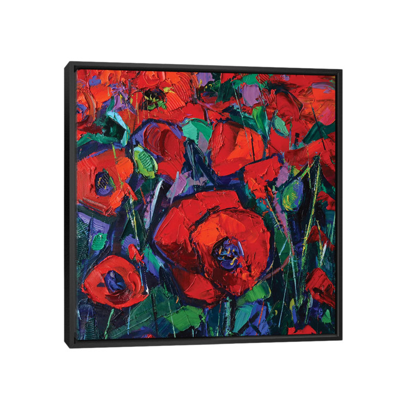 «Hot Poppies», reproduction sur toile, H 18 po x l 18 po x P 1,5 po, Toile encadrée noire, Pas de tapis