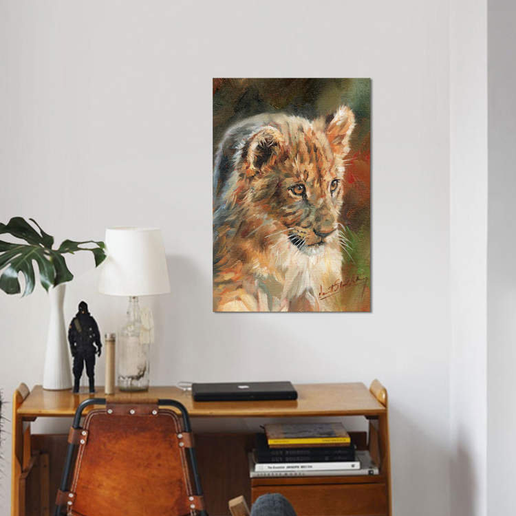 « lion cub », impression sur toile, H 60 po x l 40po x P 1,5 po, Toile tendue, Pas de tapis