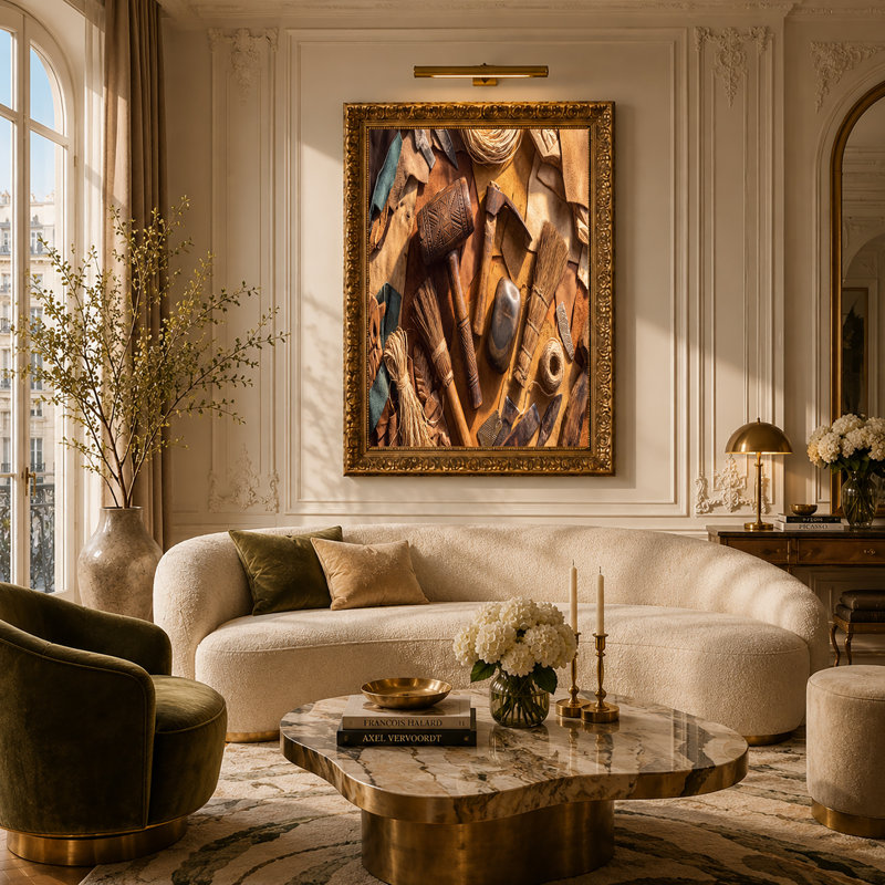 Art mural en toile sculptée en bois et maillet en bois brun, H 32 po x l 48 po