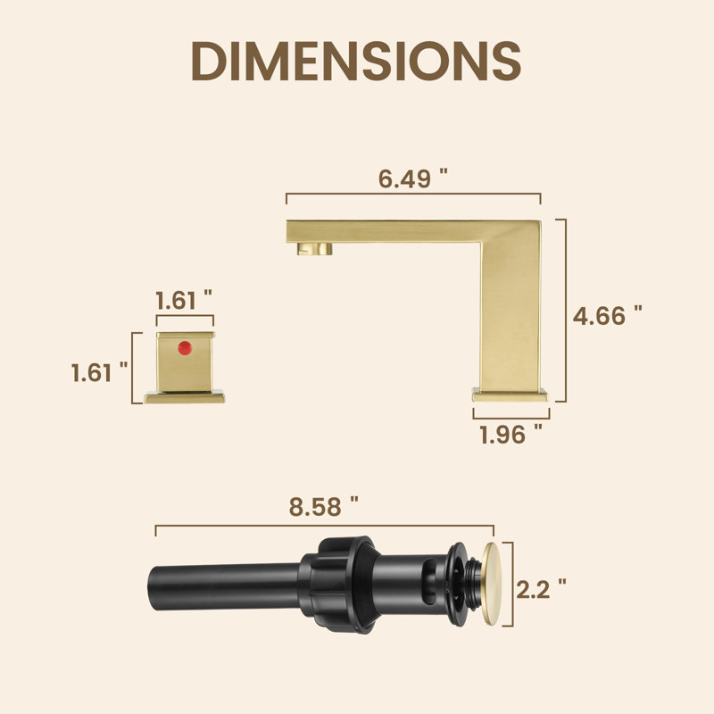 Widespread 2-handle Bathroom Sink Faucet 8-Inch Bathroom Faucet 3-Hole with Drain Assembly Brushed Gold, Brushed Gold
