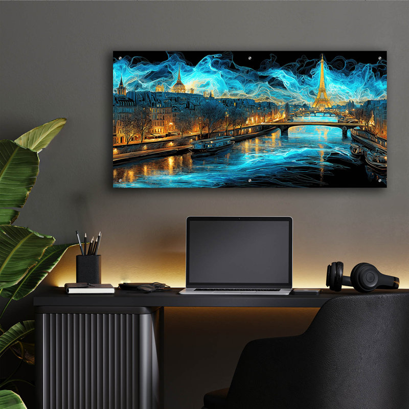 Art mural épique «Waves of Light Over Paris» par Ann Klee, 48 po x 24 po, H 24 po x l 48 po