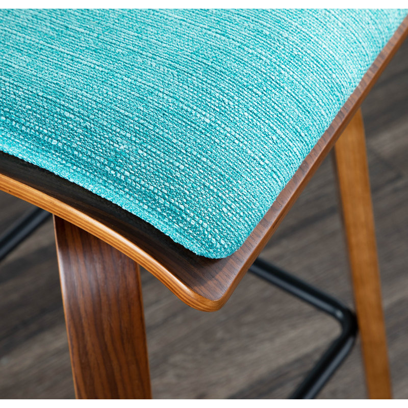 Tenessa Swivel Upholstered Counter Stool with Solid Wood Frame, Blue