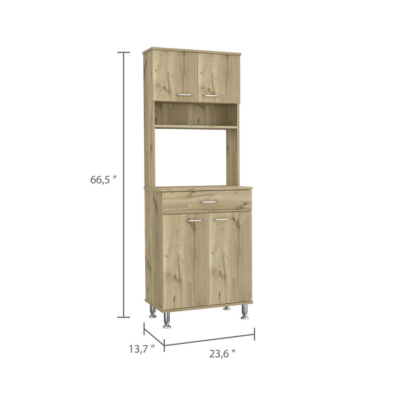 Garde-manger Blandina avec espace ouvert pour micro-ondes ou cafetière, un tiroir et deux rangements fermés, Chêne clair