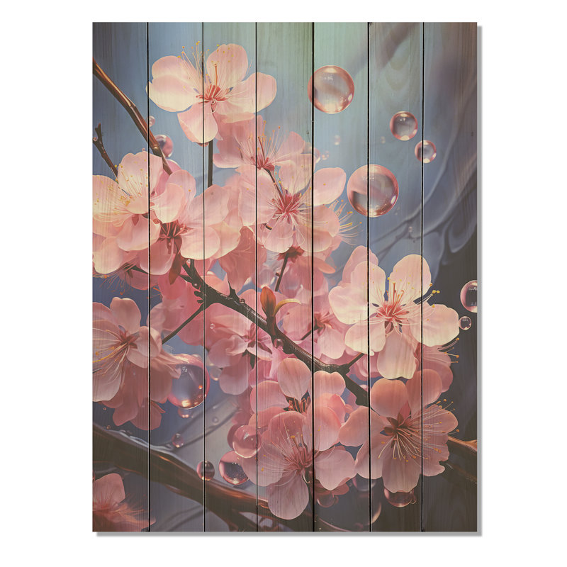 Fleur de cerisier rose IV - Fleur de cerisier sur bois, H 40 po x l 30 po