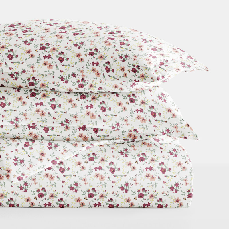 Floral Duvet Cover Set Simply Soft Traditional, Pink, Twin Duvet Cover + 1 Standard Sham