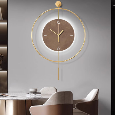 Gold,Brown Round Analog Wall Clocks