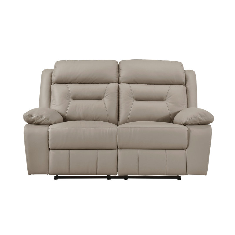 Causeuse inclinable Conia, cuir, USB, 63 po, Manuel - Bouton-poussoir, Latté beige brun