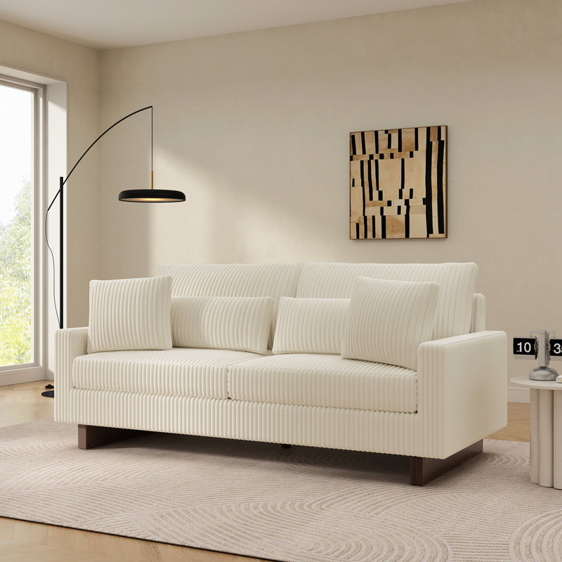 Aveline 80.3"  Modern Corduroy Upholstered Sofa Couch With Four Pillows, Beige