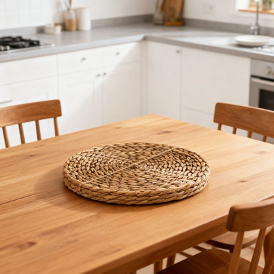 Handwoven Water Hyacinth Placemats Set Of 8, Round Rattan Wicker Place Mats For Dining Table, Heat-Resistant And Durable Table Decor