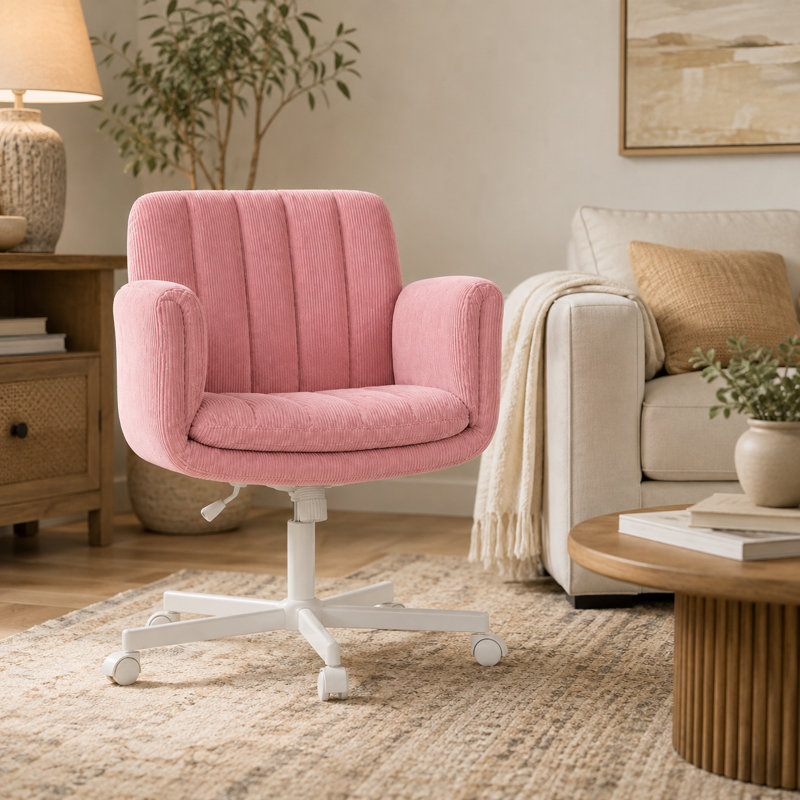 Fauteuil d'appoint moderne à large siège en velours côtelé moderne avec accoudoirs rabattables à 5 positions, hauteur réglable, dossier inclinable, pivot à 360 ° et roulettes