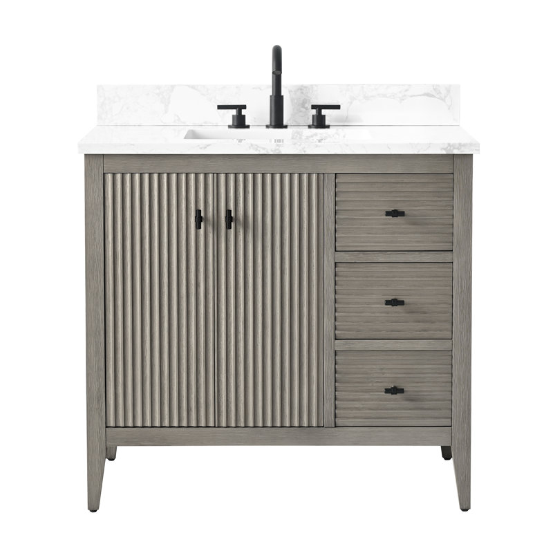 Ensemble de meuble-lavabo simple 36 po, Gris flottant linéaire, Noir mat
