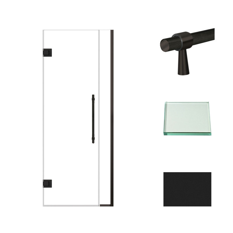 Porte de douche à charnière en acier inoxydable brossé avec verre transparent l 26 po x H 76 po Transolide Elizabeth