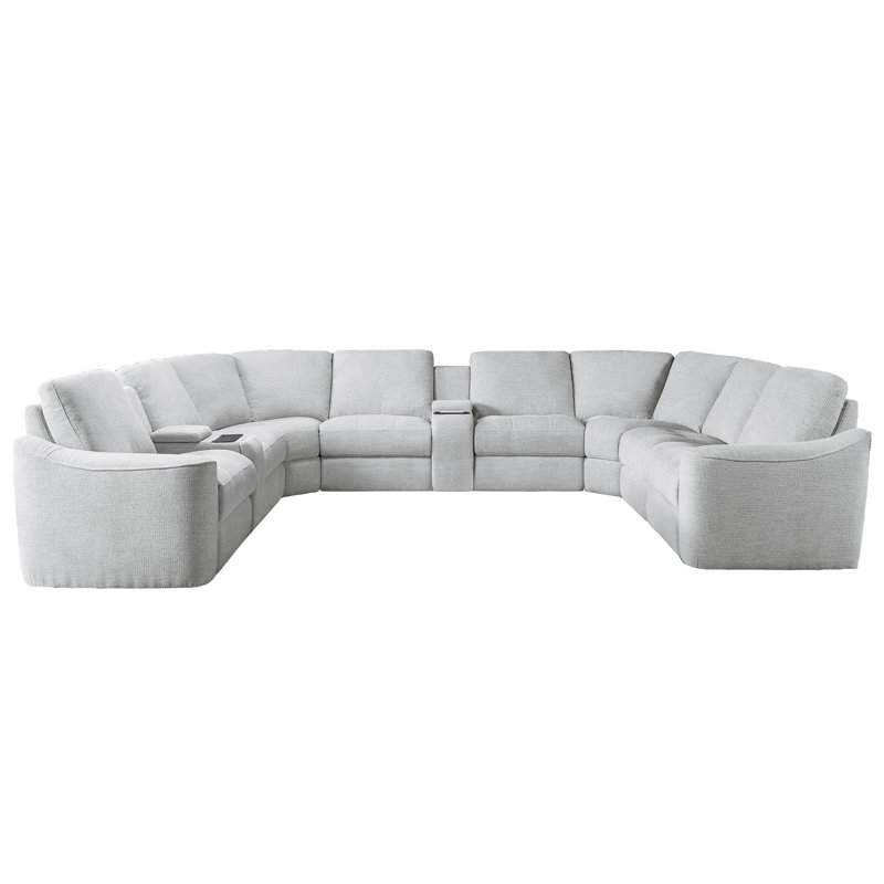 10-piece Upholstered Reclining Corner Sectional With Storage& Cup Holder & Wireless Charging, Silver Gray Polyester