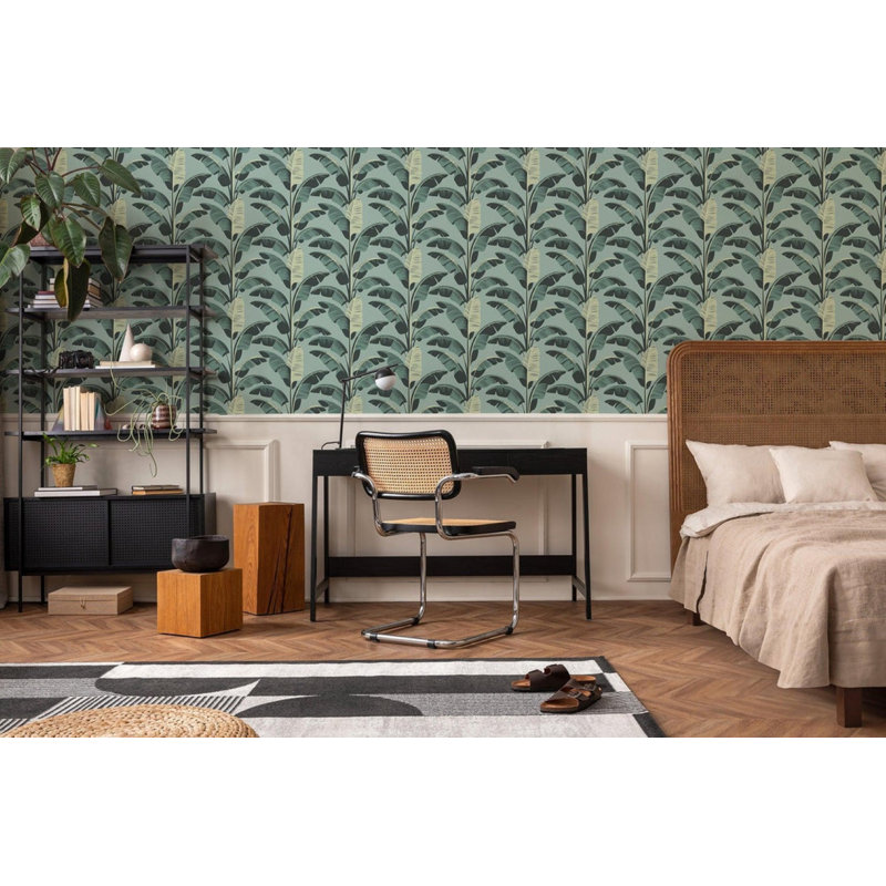 Banana Leaf - Wallpaper, Blue, Faux Grasscloth
