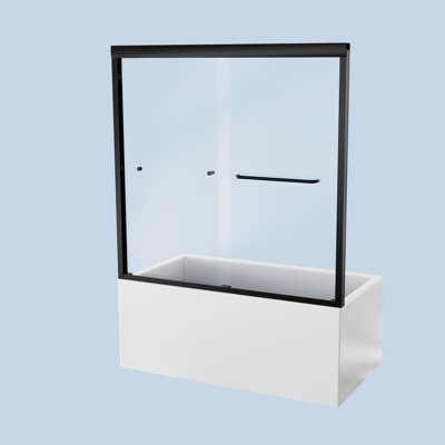 56"-60"W X 58"H Tub Shower Door, Matte Black, 6Mm Tempered Glass, Waterproof And Long-Lasting Semi- Finish