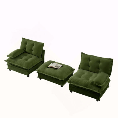Canapé modulaire modulaire 77 po en forme de L avec repose-pieds en chenille de 77 po avec siège à lattes profondes et treillis confortable, pour salon, chambre à coucher et appartement, vert