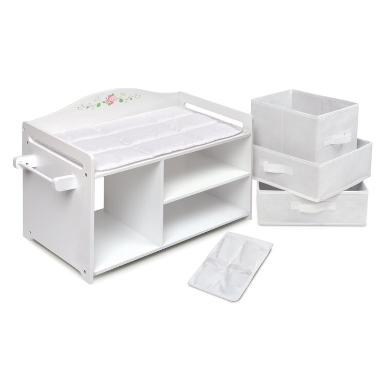 Doll Care Station with Three Baskets and Pocket Organizer - White Rose