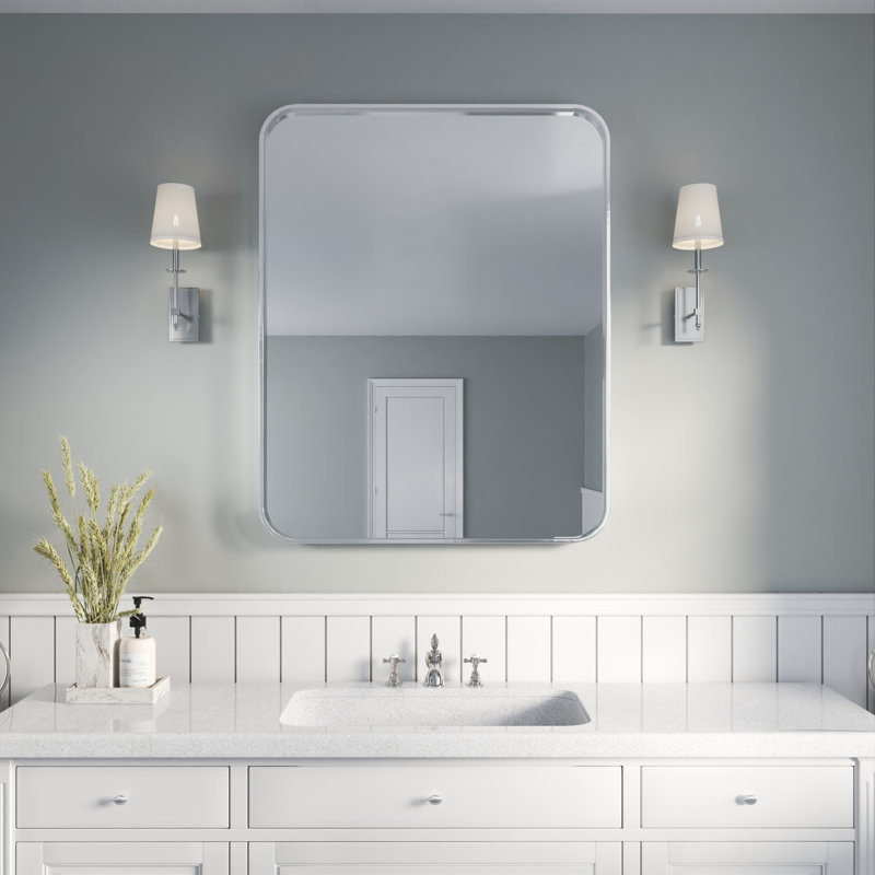 Élégant miroir encadré en aluminium avec coin arrondi pour une décoration intérieure élégante, 32 po x 40 po, Argent argent