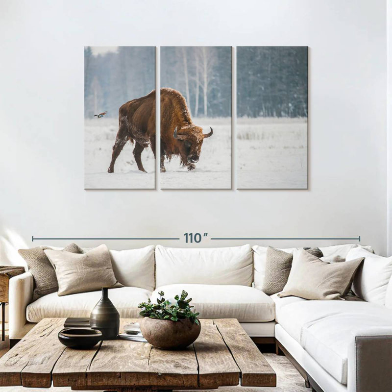Brampt Bison In Snowy Forest, 48" H x 74" W