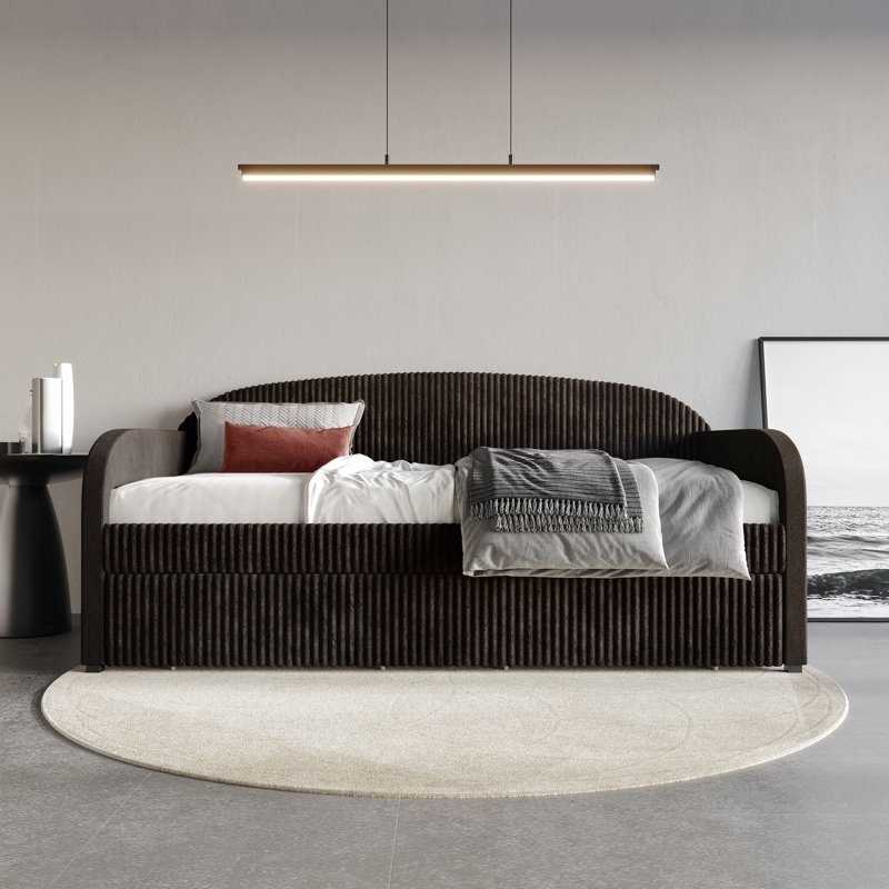 Corduroy Twin Size Daybed with Two Metal Drawers Velvet, Brown
