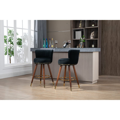 De 2 tabourets de bar à hauteur de comptoir - Pattes fixes en bois massif à 360 degrés Repose-pieds pivotant et confortable avec insert intérieur et tabouret noir