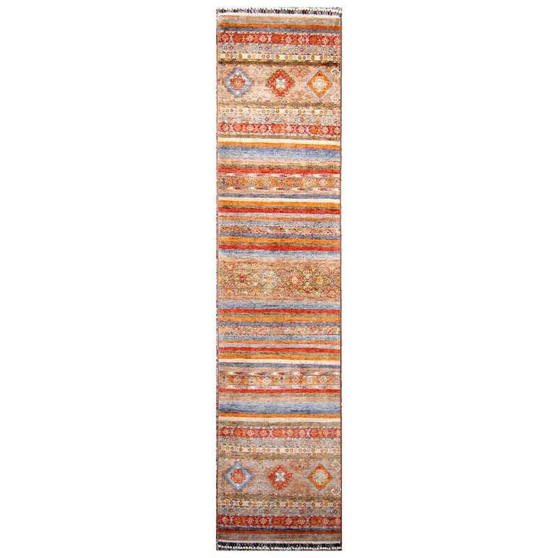 Tapis unique noué à la main orange / brun / bleu de haute qualité