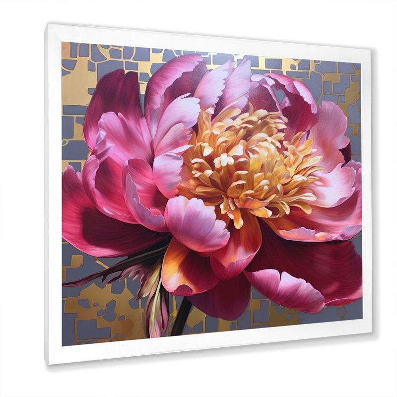 Pivoine rose captivante I, H 24 po x l 24 po x P 1 po, Cadre simple blanc