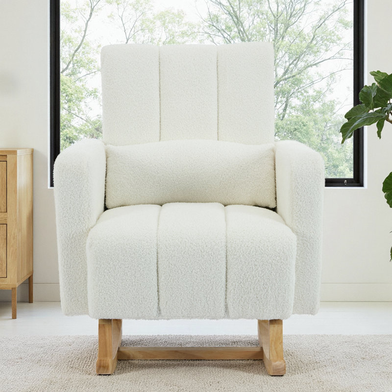 Chaise berçante en velours avec coussin en velours blanc
