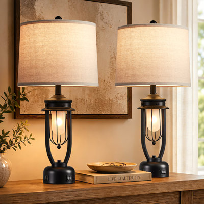 Ensemble de lampe de table de ferme rustique 27 "avec veilleuse et ports USB (ensemble de 2)