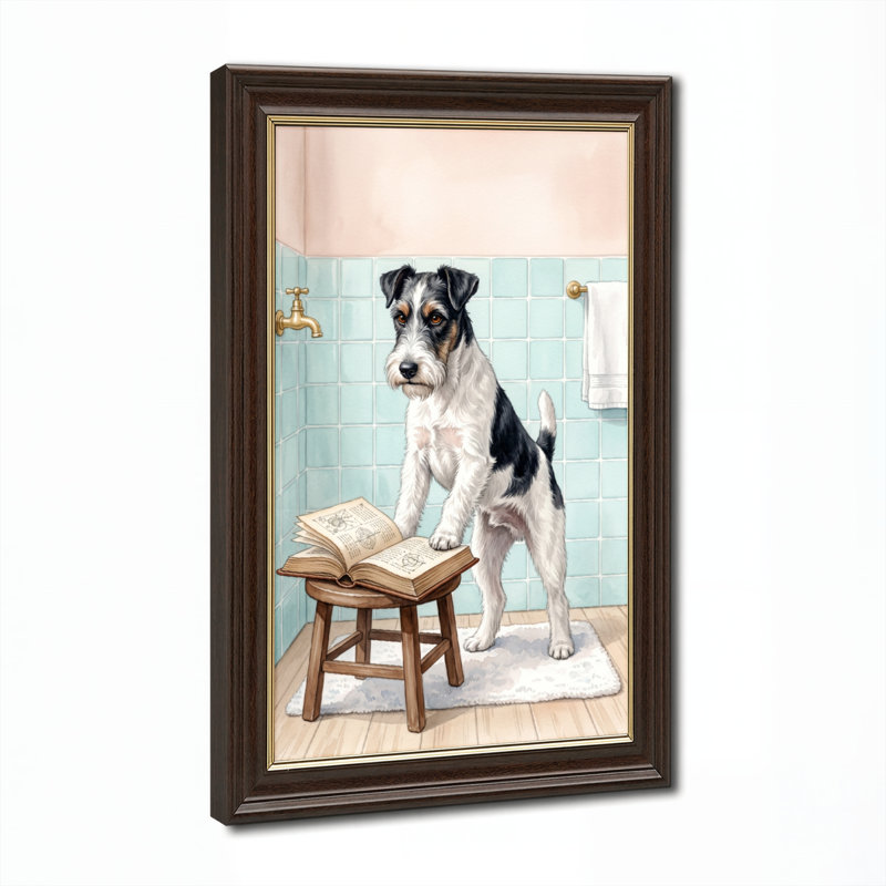 Art mural antique sur toile encadré doré pour le salon, la chambre à coucher, le bureau ou le vestibule - Décoration murale décorative avec lecture de chien