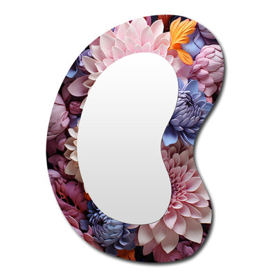 Enchanted Visions Mums Florals I - Mums Asymmetrical Mirror, Traditional Unique Shape Unique Wall Mirror, Printed Metal Art