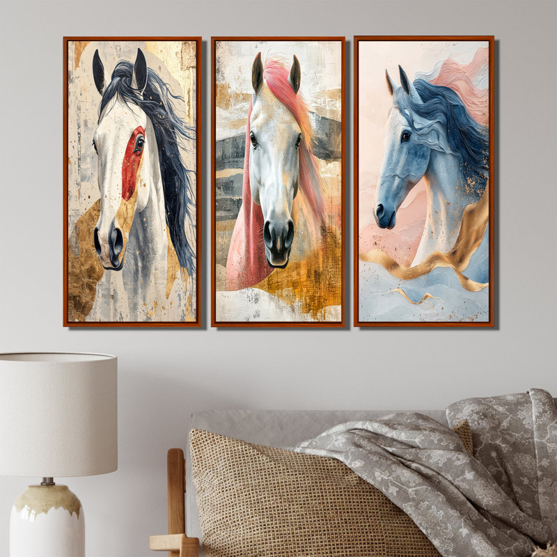 «Native Horse Freedom Unbridled I», collection d'art mural cheval, H 28 po x l 36 po, Impression encadrée flottante, Brun