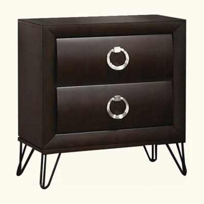 1Pc Contemporary Dark Merlot Finish Nightstand With Drawers Metal Legs Bedroom Furniture