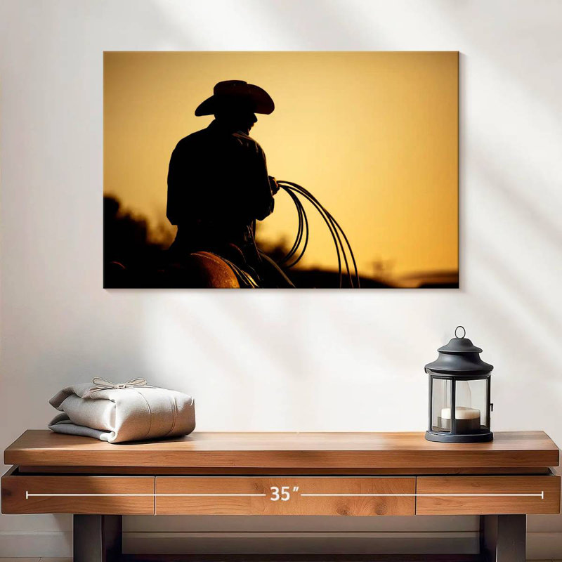Cowboy de Lelar avec lasso, H 32 po x l 48 po