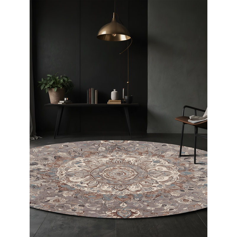 Machine Washable Gray Area Rug, Round 6'
