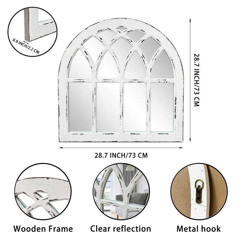 Miroir de fenêtre mural en bois cathédrale H 28,7 pouces Windowpane