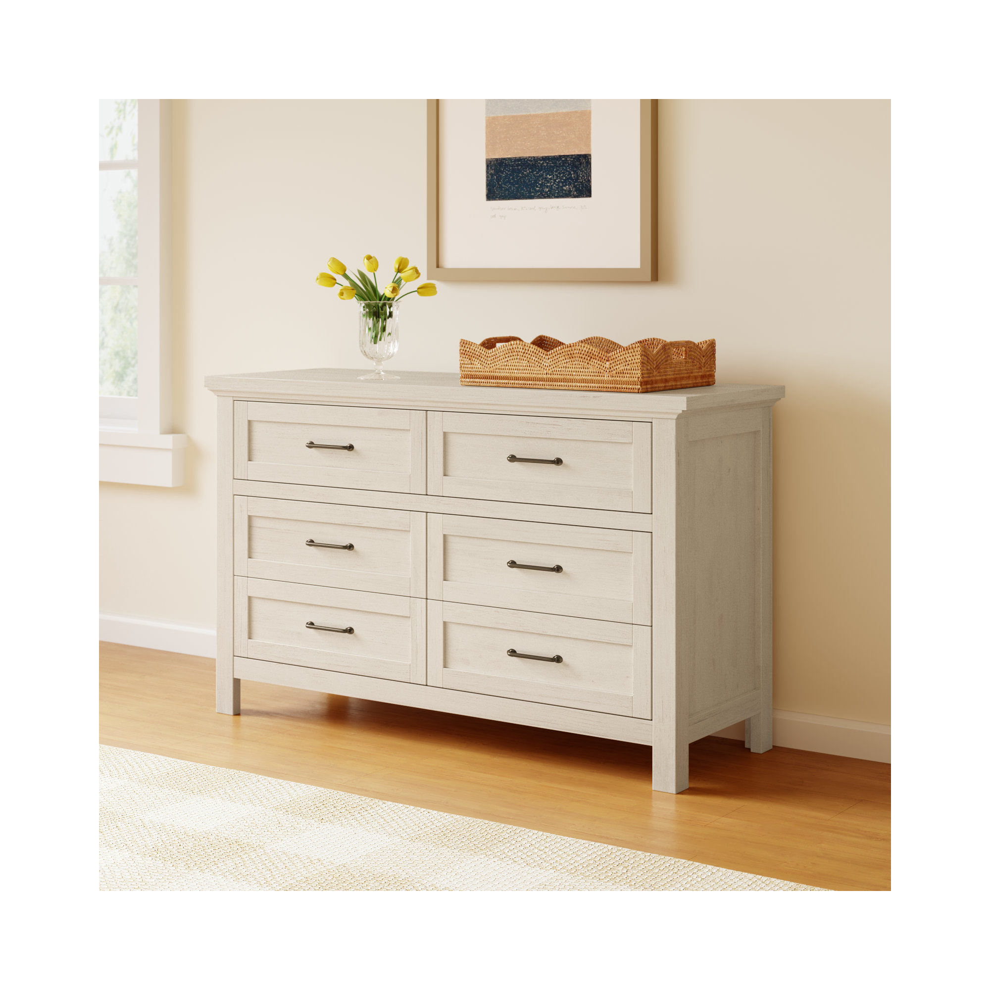 Aceline 6-Drawer Dresser, Brushed White