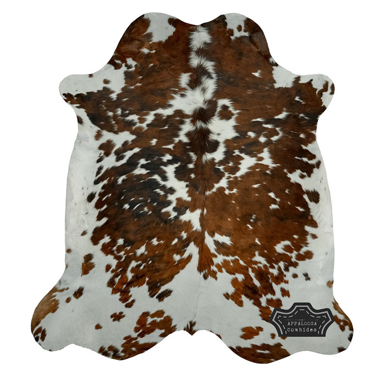 Tapis moyen en cuir de vache tricolore original 5 pi x 7 pi moyen - 100% cuir véritable - Accent de luxe naturel bohème-chic