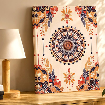 Boho mandala à motif floral beige orange bleu, impression sur toile, bleu, orange, floral, décoration murale décorative botanique pour le salon, le bureau de chambre à coucher, décoration florale