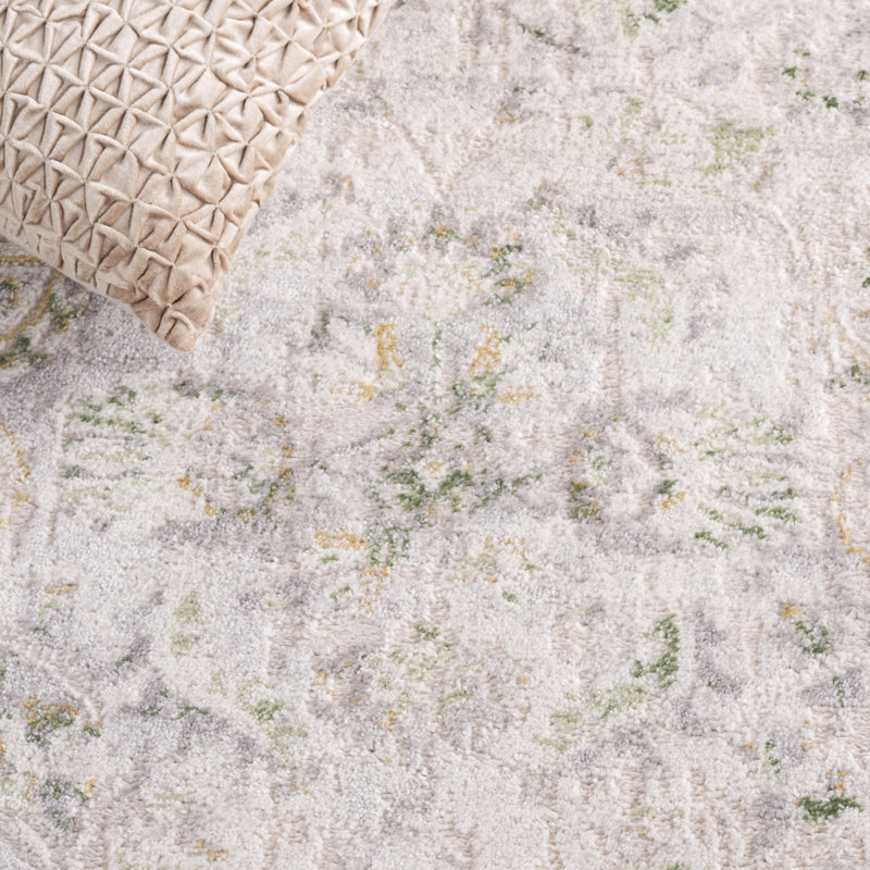 Palma Beige and Green Stain-Resistant Synthetic Area Rug