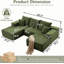 Canapé en L 107 po avec repose-pieds, canapé modulaire moderne en U confortable en forme de U, siège profond, méridienne rembourrée en velours côtelé pour salon, sans assemblage requis, noir-1530135642