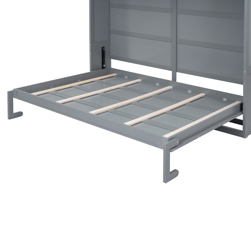 Lit escamotable double gris avec armoires supérieures