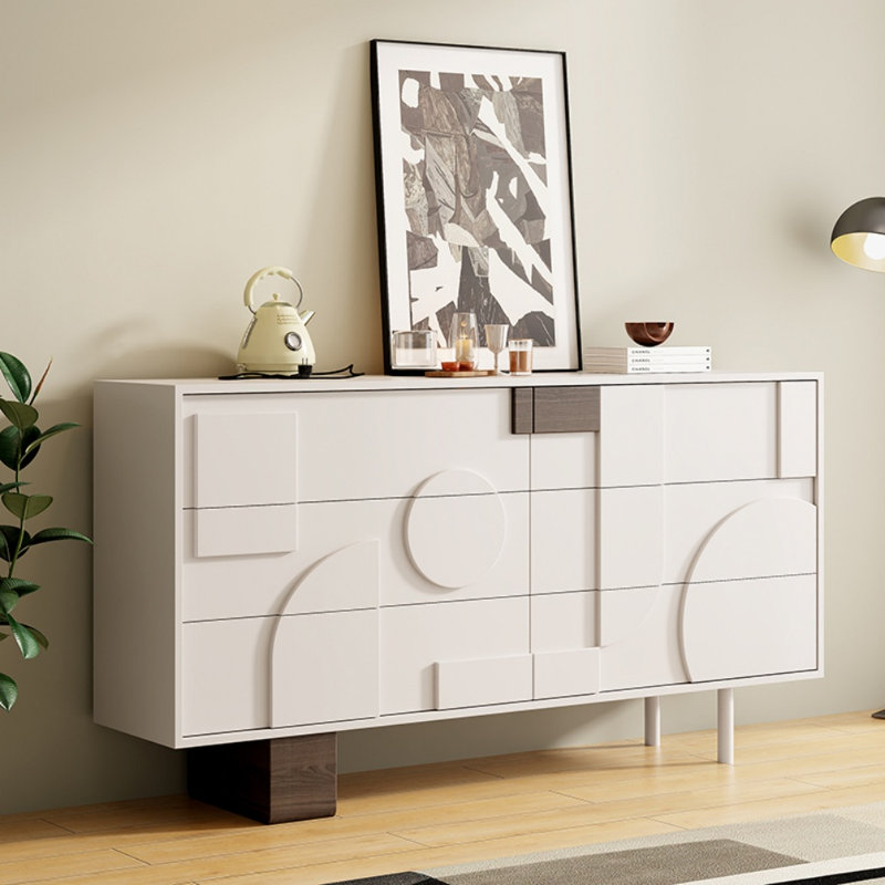 Cream Style Pine Entrance Cabinet Accent Chest, 35.4" H x 62.9" W x 15.7" D