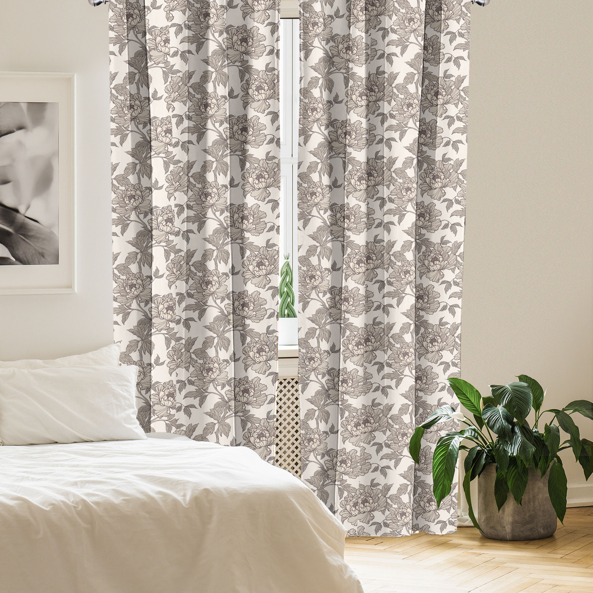 East Urban Home Floral 4-Panel Curtains, Nude Tone Peony Blossoms, Warm  Taupe and Beige | Wayfair