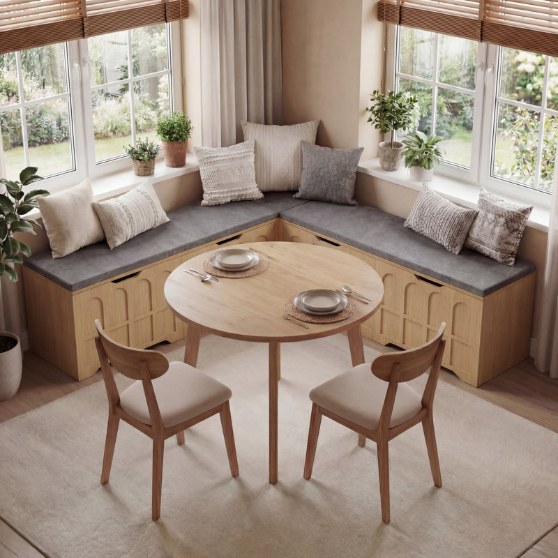 3-Piece L-Shaped Storage Bench with Upholstered Cushion - Corner Dining Bench for Kitchen, Entryway & Reading Nook