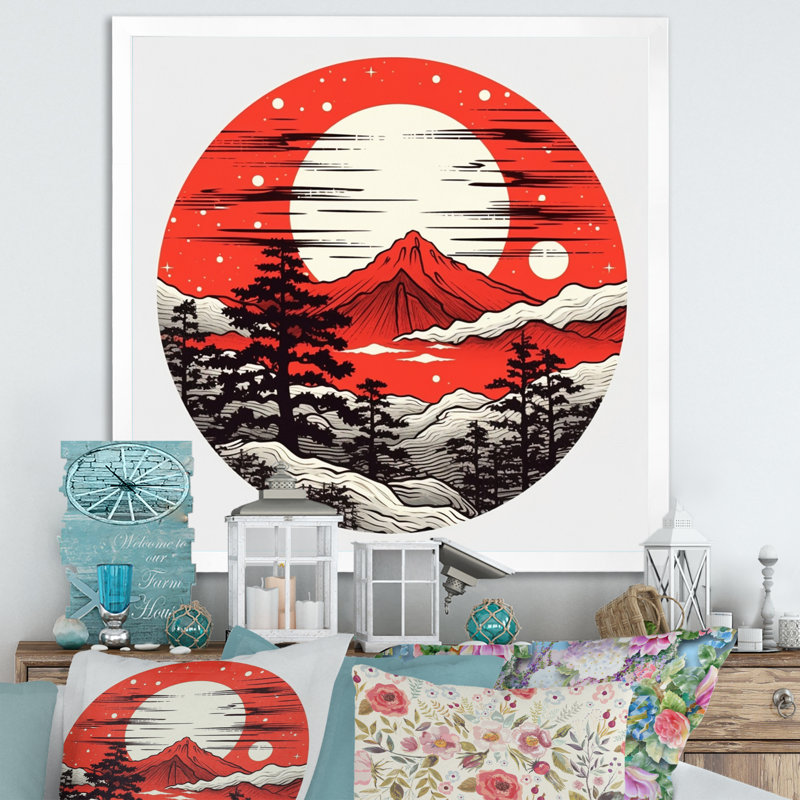 «Japon Sunrise On Samurai Land I», reproduction sur toile, H 24 po x l 24 po x P 1 po, Cadre simple blanc
