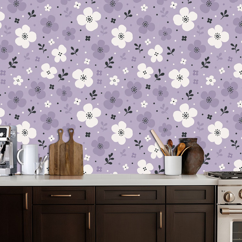 Papier peint adhésif pelez et collez fleurs de petite taille, L 17,7 po x L 118 po