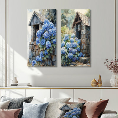 Hortensias par The Farm Well I - impressions sur toile florales 2 panneaux