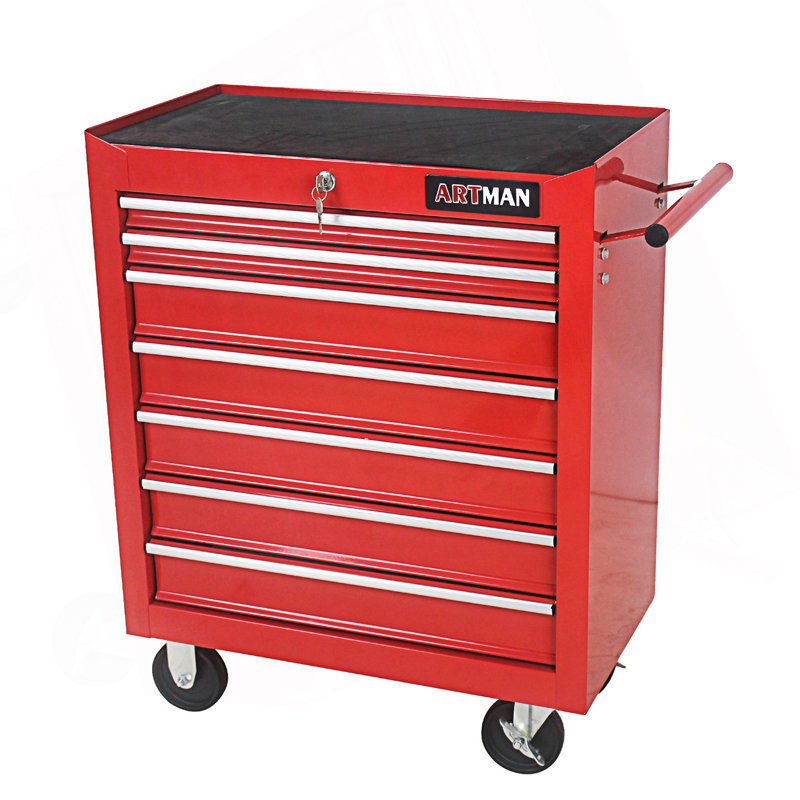 Chariot à outils multifonctionnel 7 tiroirs avec roulettes, 7 tiroirs, Rouge